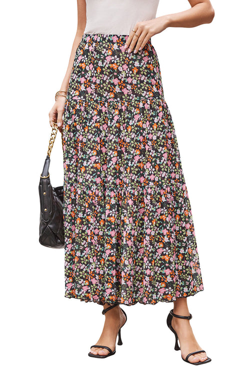 Reversible Leopard Floral Ruffle Hem Southern Maxi Skirt